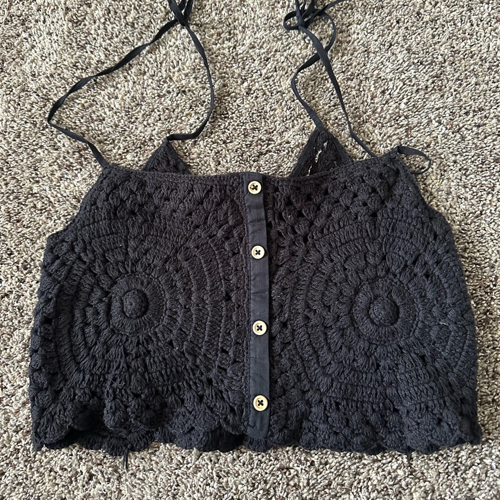 zara woven tie crop top